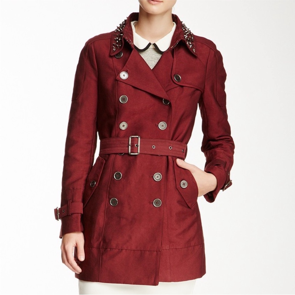 EUC Studded Sam Edelman burgundy Trench coat Jacket Size Medium